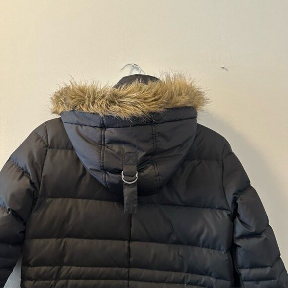 DKNY Black Long Down Puffer Coat Fur Trim Hood Hooded Winter Parka Sz Small - Picture 8 of 16